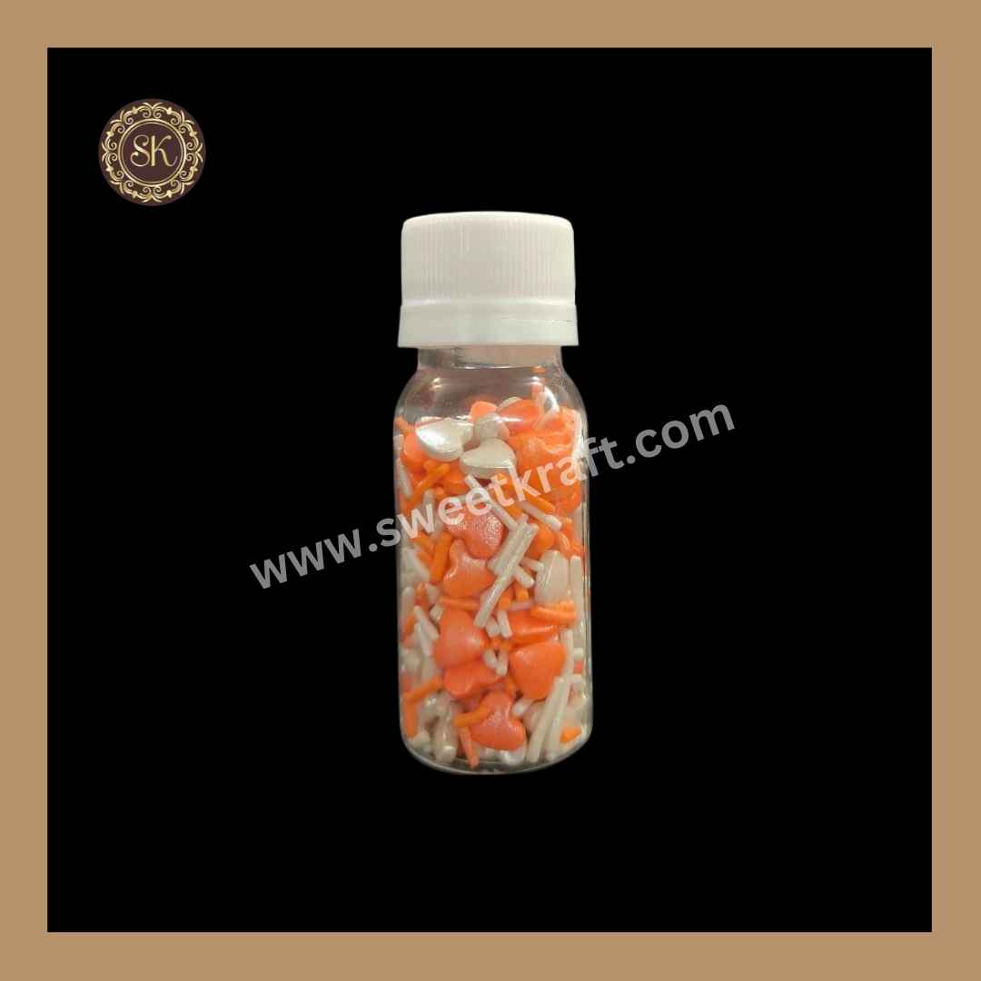 Fancy Candy | Hreat Sprinkles | Edible Cake Decoration Items | Cake Topping | Sprinkles For Cake Decoration | Orange & White Colour - Small Bottle (SP - 032)