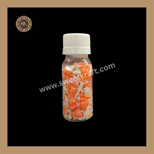 Fancy Candy | Hreat Sprinkles | Edible Cake Decoration Items | Cake Topping | Sprinkles For Cake Decoration | Orange & White Colour - Small Bottle (SP - 032)