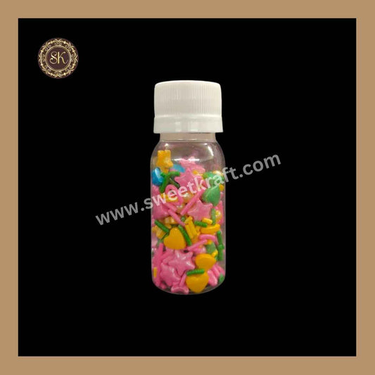 Fancy Candy | Hreat and Star Sprinkles | Edible Cake Decoration Items | Cake Topping | Sprinkles For Cake Decoration | Multi Colour - Small Bottle (SP - 033)