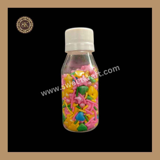 Fancy Candy | Hreat and star Sprinkles | Edible Cake Decoration Items | Cake Topping | Sprinkles For Cake Decoration | Multi Colour - Medium Bottle (SP - 034)