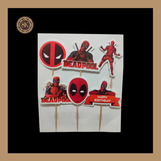 Theme Cake Toppers - 6pcs, Happy Birthday Cake Toppers | Party Cake Toppers | Deadpool Cake Toppers.(1018) Sweetkraft | Baking supplies