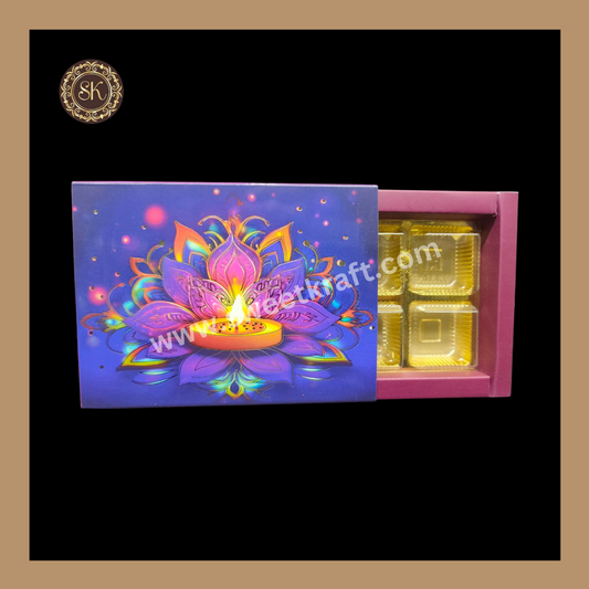 6 Cavity Diwali Box | Mithai Box | Happy Diwali | Golden Cavity Box | Chocolate Box | Gift Box | Multi Colour- (With Cavity & Lid Cover)