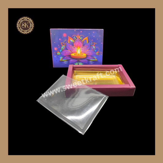 6 Partition Diwali Box | Mithai Box | Happy Diwali | Golden Cavity Box | Chocolate Box | Gift Box | Multi Colour- (With Cavity & Lid Cover)