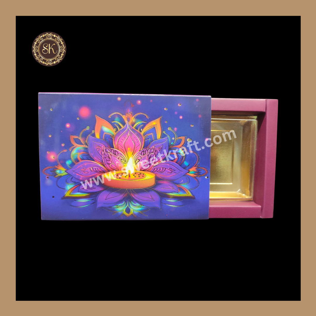 6 Partition Diwali Box | Mithai Box | Happy Diwali | Golden Cavity Box | Chocolate Box | Gift Box | Multi Colour- (With Cavity & Lid Cover)
