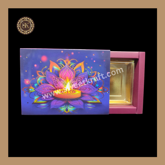 6 Partition Diwali Box | Mithai Box | Happy Diwali | Golden Cavity Box | Chocolate Box | Gift Box | Multi Colour- (With Cavity & Lid Cover)