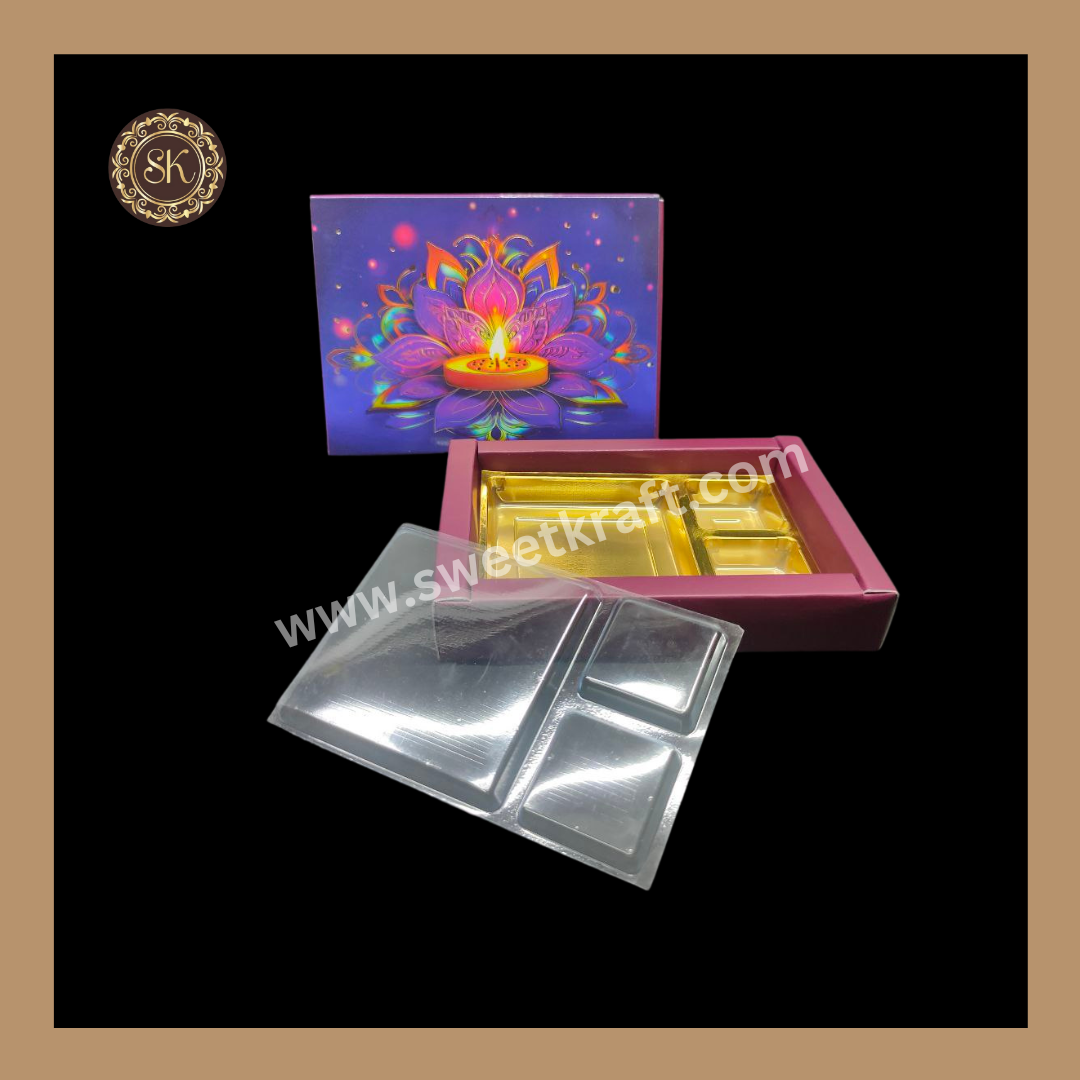 6 DC Diwali Box | Mithai Box | Happy Diwali | Golden Cavity Box | Chocolate Box | Gift Box | Multi Colour- (With Cavity & Lid Cover)