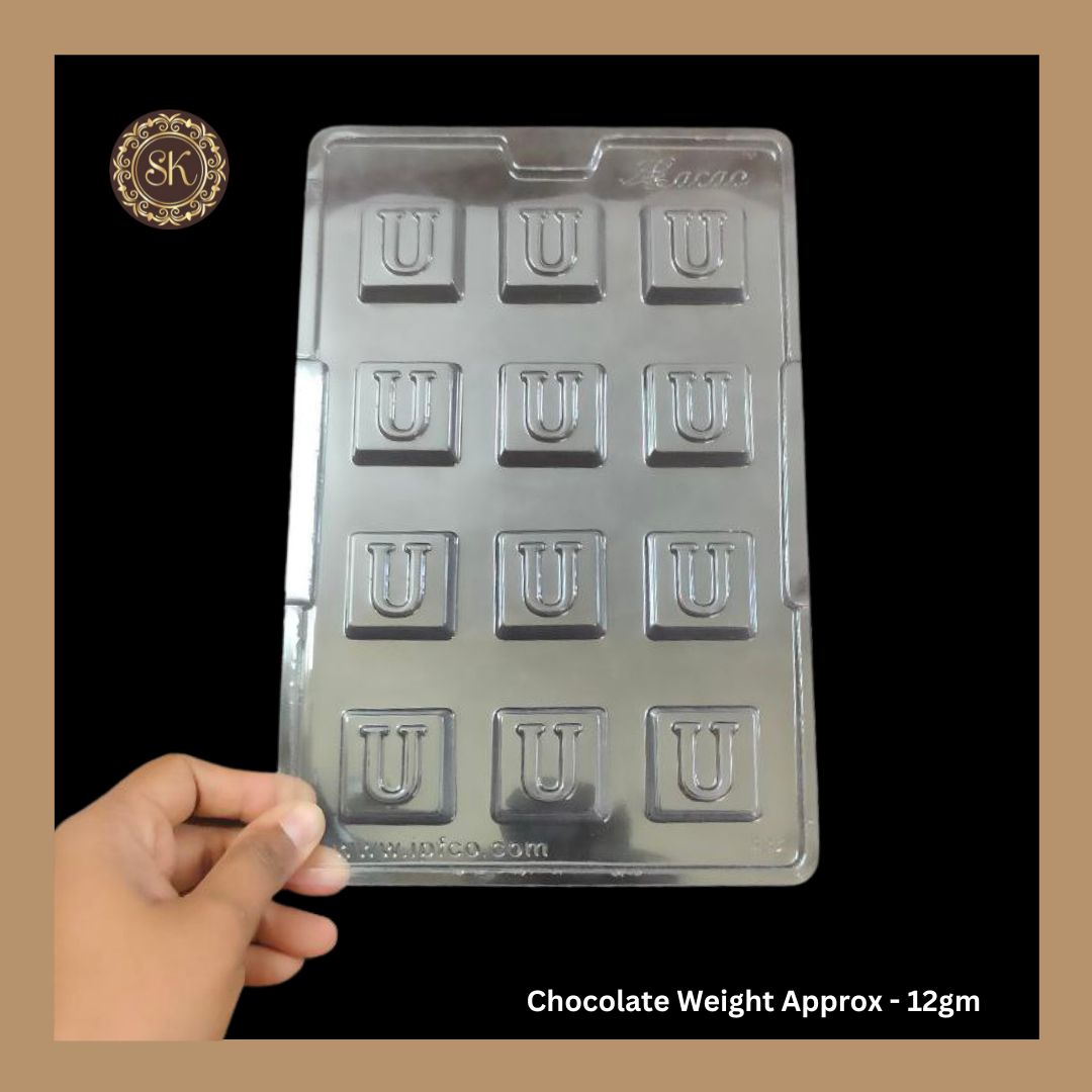 Plastic chocolate mould | Cacao | U Alphabet Mould | ILU Box | Plastic Mold | Plastic molds  (PM-310)