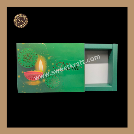 6 Cavity Diwali Box | Mithai Box | Happy Diwali | Golden Cavity Box | Chocolate Box | Gift Box | Green Colour - (Only Box)