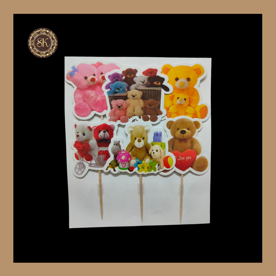 Theme Cake Toppers - 6pcs, Happy Birthday Cake Toppers | Party Cake Toppers | Teddy Bear Cake Toppers.1043 Sweetkraft | Baking supplies