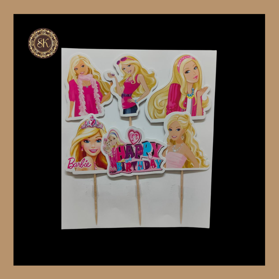 Theme Cake Toppers - 6pcs, Happy Birthday Cake Toppers | Party Cake Toppers | Barbie Doll Cake Toppers.1066 Sweetkraft | Baking supplies