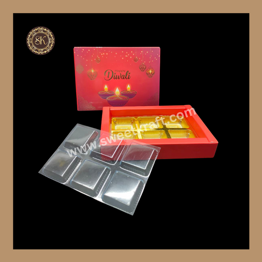 6 Cavity Diwali Box | Mithai Box | Happy Diwali | Golden Cavity Box | Chocolate Box | Gift Box | Red Colour - (With Cavity & Lid Cover)