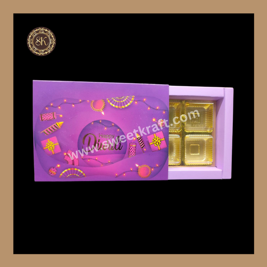 6 Cavity Diwali Box | Mithai Box | Happy Diwali | Golden Cavity Box | Chocolate Box | Gift Box | Purple- (With Cavity & Lid Cover)