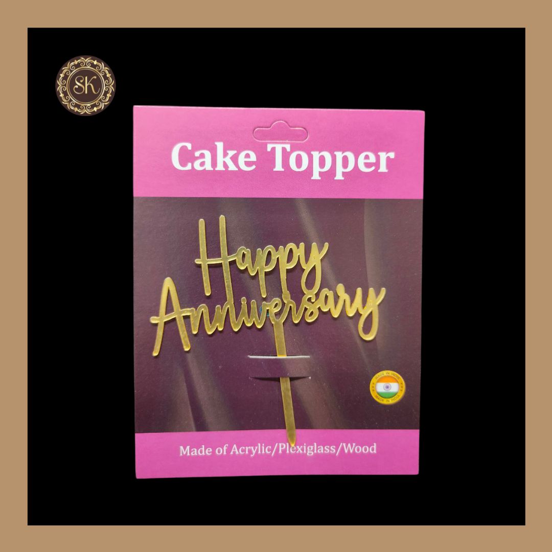 Happy Anniversary Cake Topper | Acrylic Cake Topper | Cake Topper 4 inch | Pack of 5 - Golden Colour (T.No.042)