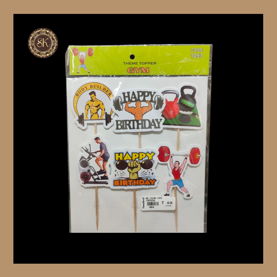 Theme Cake Toppers - 6pcs, Happy Birthday Cake Toppers | Party Cake Toppers | Gym Cake Toppers.1053 Sweetkraft | Baking supplies