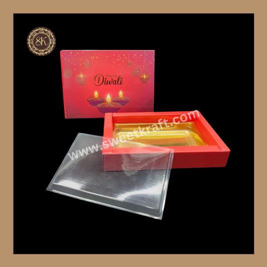 6 Partition Diwali Box | Mithai Box | Happy Diwali | Golden Cavity Box | Chocolate Box | Gift Box | Red Colour - (With Cavity & Lid Cover)