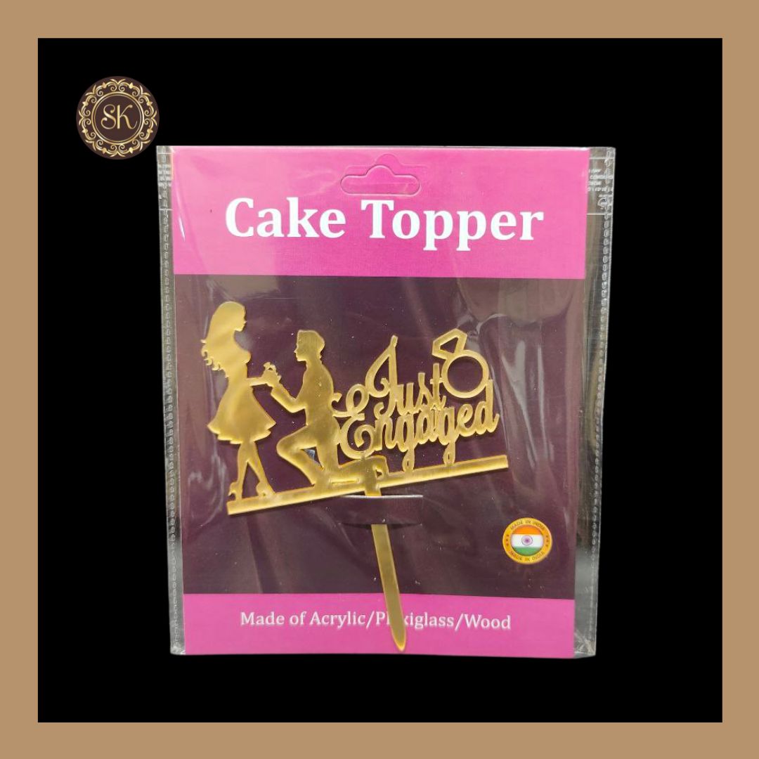 Just Engaged Cake Topper | Acrylic Cake Topper | Cake Topper 4 inch | Pack of 5 - Golden Colour (T.No.044)