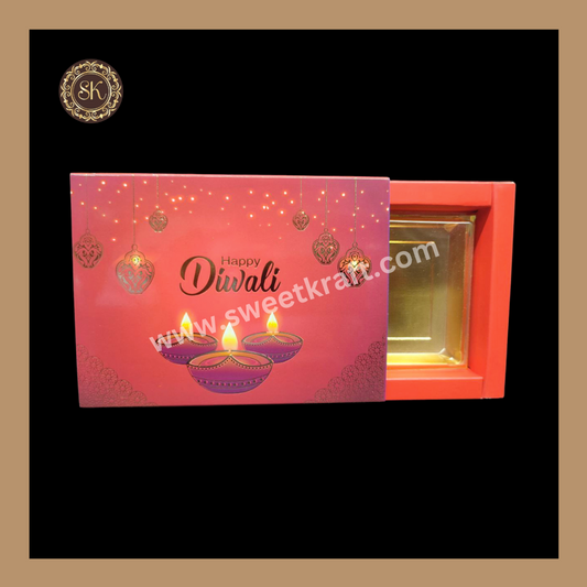 6 Partition Diwali Box | Mithai Box | Happy Diwali | Golden Cavity Box | Chocolate Box | Gift Box | Red Colour - (With Cavity & Lid Cover)