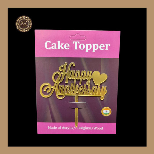 Happy Anniversary Cake Topper | Acrylic Cake Topper | Cake Topper 4 inch | Pack of 5 - Golden Colour (T.No.045)