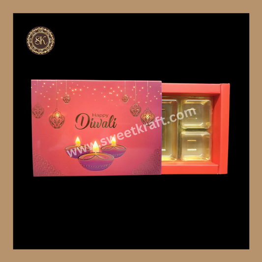 6 DC Diwali Box | Mithai Box | Happy Diwali | Golden Cavity Box | Chocolate Box | Gift Box | Red Colour - (With Cavity & Lid Cover)