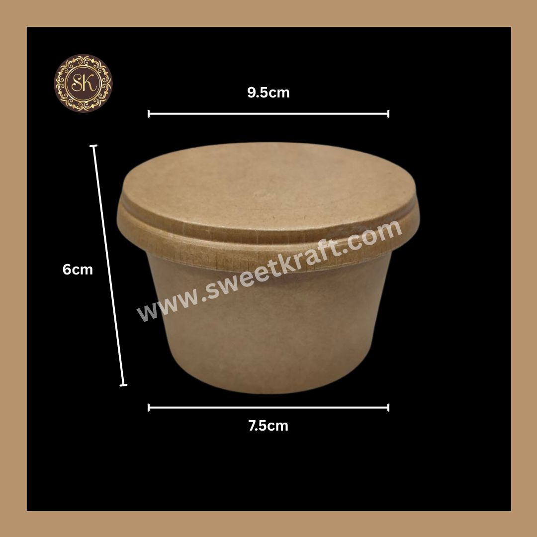Mini Kraft Salad Bowl With Paper Lid Cover | Kraft Paper Container | 250ml | Pack of 25pcs, 50pcs,and 100pcs