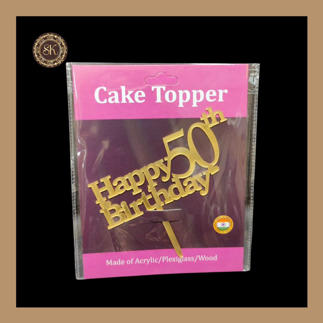 Happy 50th Birthday Cake Topper | Acrylic Cake Topper | Cake Topper 4 inch | Pack of 5 - Golden Colour (T.No.047)