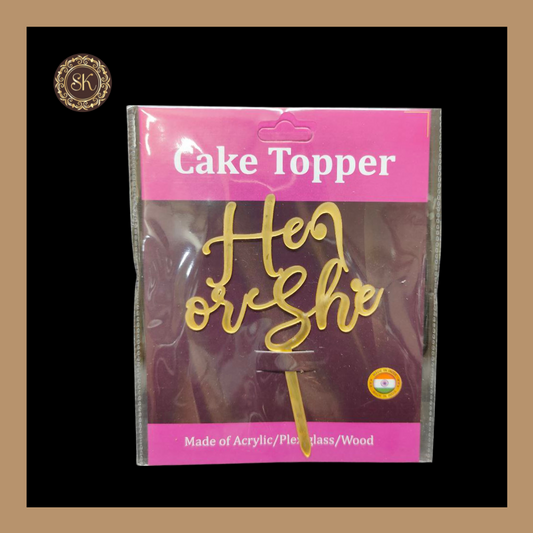 Her or She Cake Topper | Acrylic Cake Topper | Cake Topper 4 inch | Pack of 5 - Golden Colour (T.No.051)