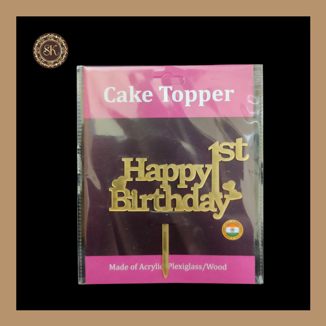 Happy 1st Birthday Cake Topper | Acrylic Cake Topper | Cake Topper 4 inch | Pack of 5 - Golden Colour (T.No.054)