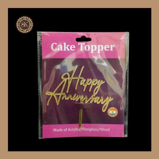 Happy Anniversary Cake Topper | Acrylic Cake Topper | 4inch Cake Topper | Pack of 5 - Golden Colour (T.No.056)