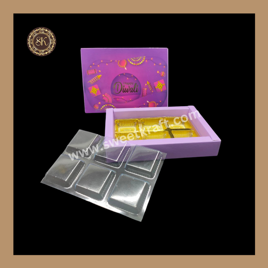 6 Cavity Diwali Box | Mithai Box | Happy Diwali | Golden Cavity Box | Chocolate Box | Gift Box | Purple- (With Cavity & Lid Cover)
