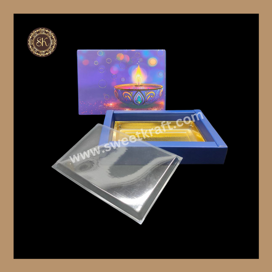 6 Partition Diwali Box | Mithai Box | Happy Diwali | Golden Cavity Box | Chocolate Box | Gift Box | Blue Colour - (With Cavity & Lid Cover)