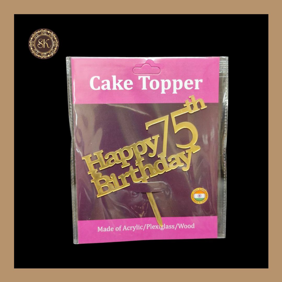 Happy 75th Birthday Cake Topper | Acrylic Cake Topper | Cake Topper 4 inch | Pack of 5 - Golden Colour (T.No.049)