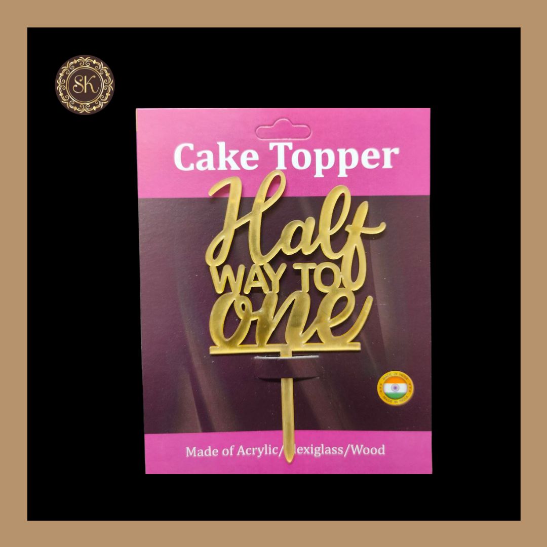 Half Way To One Cake Topper | Acrylic Cake Topper | Cake Topper 4 inch | Pack of 5 - Golden Colour (T.No.050)