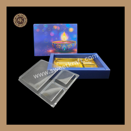 6 DC Diwali Box | Mithai Box | Happy Diwali | Golden Cavity Box | Chocolate Box | Gift Box | Blue Colour - (With Cavity & Lid Cover)