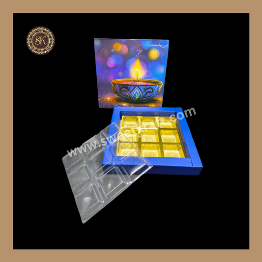 9 Cavity Diwali Box | Mithai Box | Happy Diwali | Golden Cavity Box | Chocolate Box | Gift Box | Blue Colour - (With Cavity & Lid Cover)