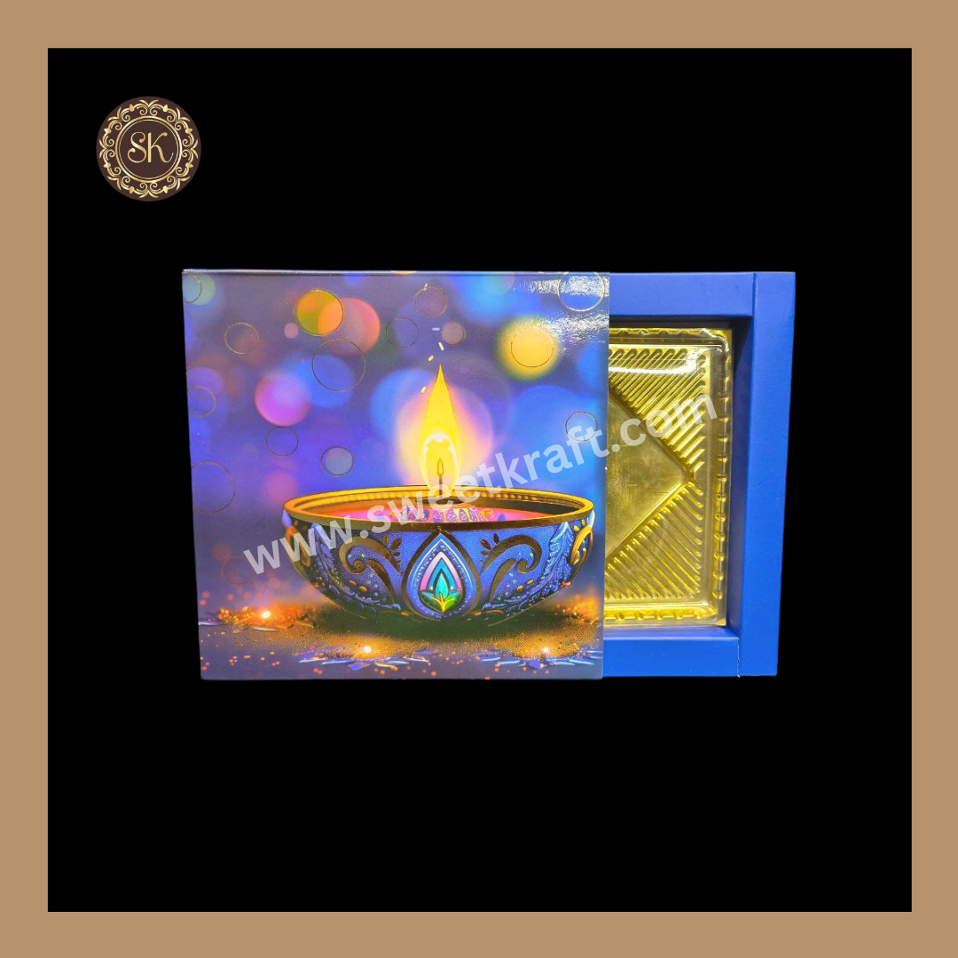 9 Combo Diwali Box | Mithai Box | Happy Diwali | Golden Cavity Box | Chocolate Box | Gift Box | Blue Colour - (With Cavity & Lid Cover)