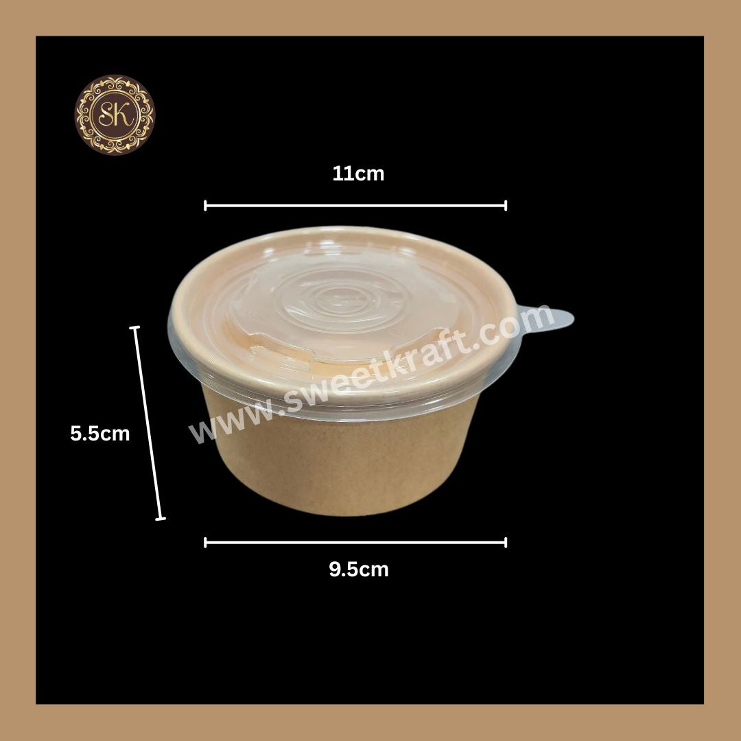 Kraft Salad Bowl With Paper Lid Cover | Paper Bowl | Kraft Paper Container | 115 Diameter PP Lid Olive Brand - 350ml