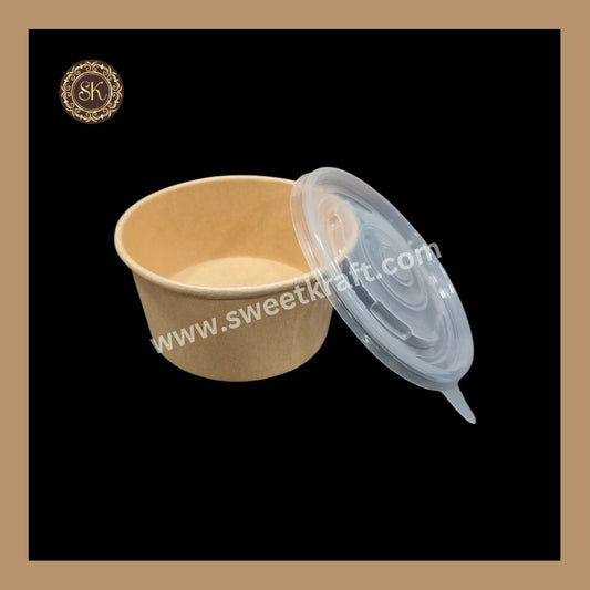 Kraft Salad Bowl With Paper Lid Cover | Paper Bowl | Kraft Paper Container | 115 Diameter PP Lid Olive Brand - 350ml
