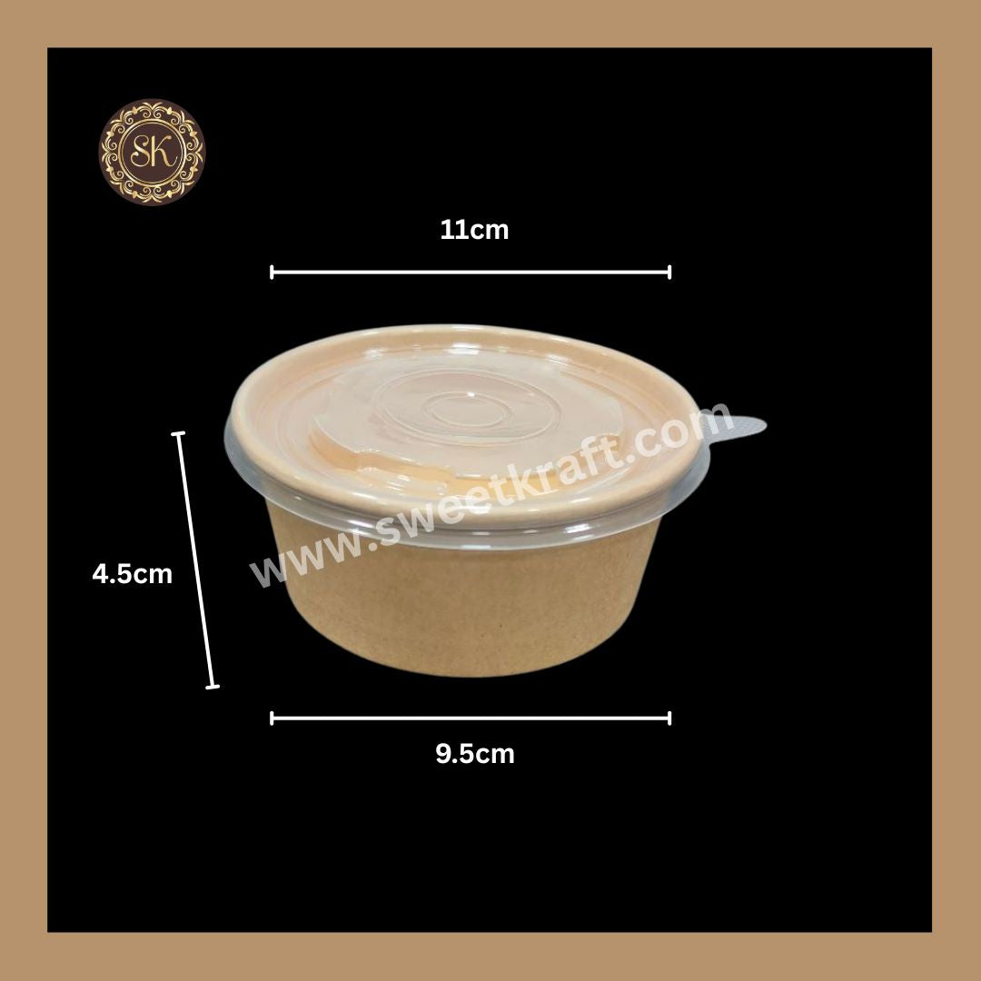Kraft Salad Bowl With Paper Lid Cover | Paper Bowl | Kraft Paper Container | 115 Diameter PP Lid Olive Brand - 250ml