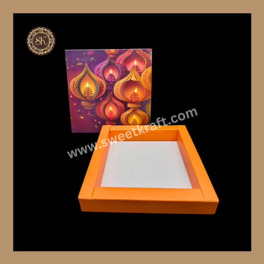 9 Cavity Diwali Box | Mithai Box | Happy Diwali | Golden Cavity Box | Chocolate Box | Gift Box | Orange Colour - (Only Box)