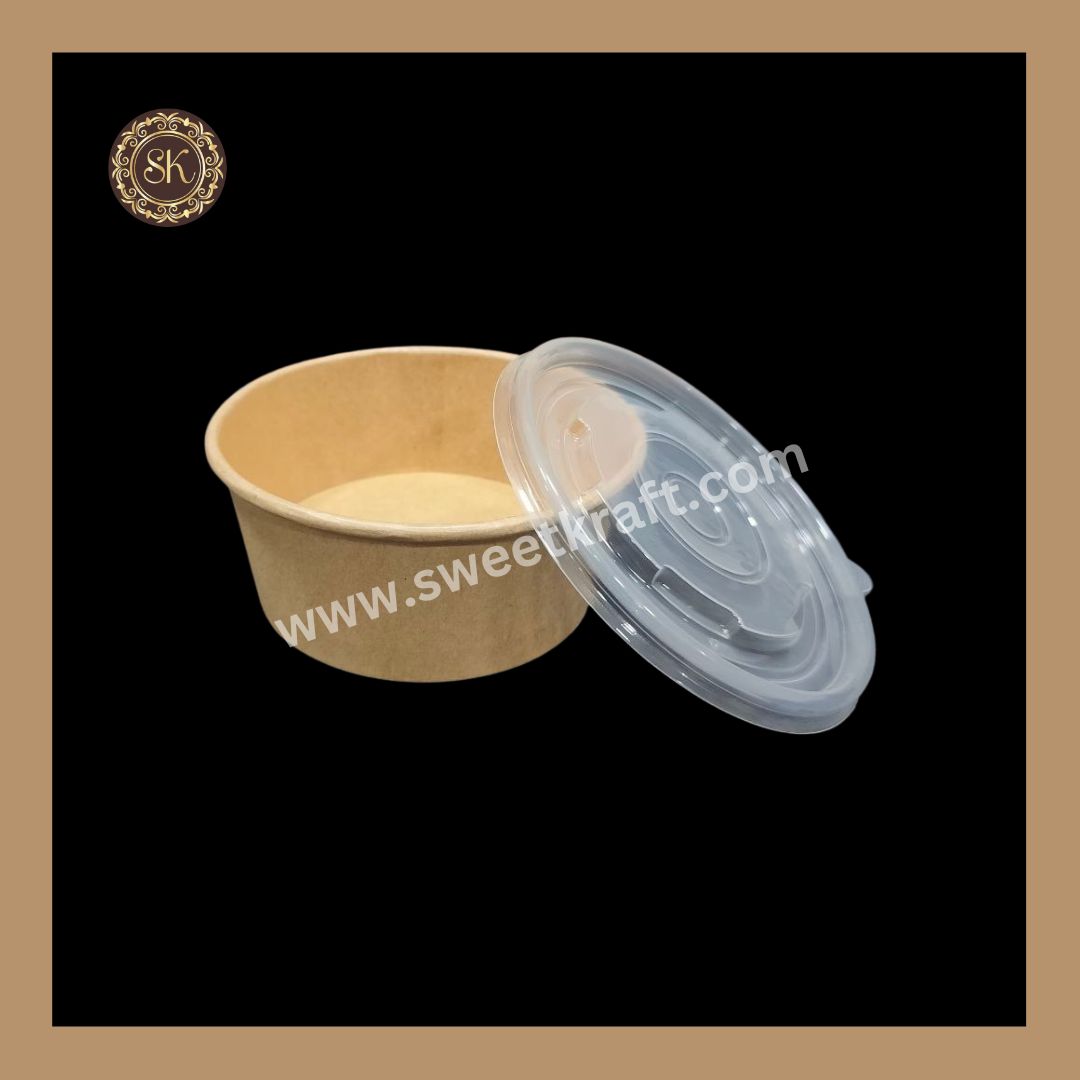 Kraft Salad Bowl With Paper Lid Cover | Paper Bowl | Kraft Paper Container | 115 Diameter PP Lid Olive Brand - 250ml