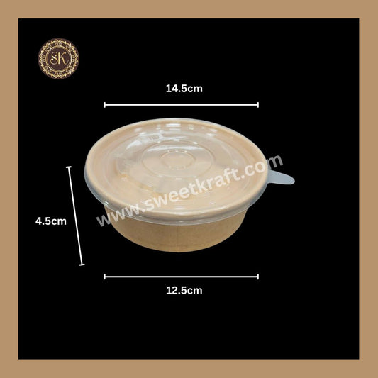 Kraft Salad Bowl With Paper Lid Cover | Paper Bowl | Kraft Paper Container | 150 Diameter PP Lid Olive Brand - 500ml