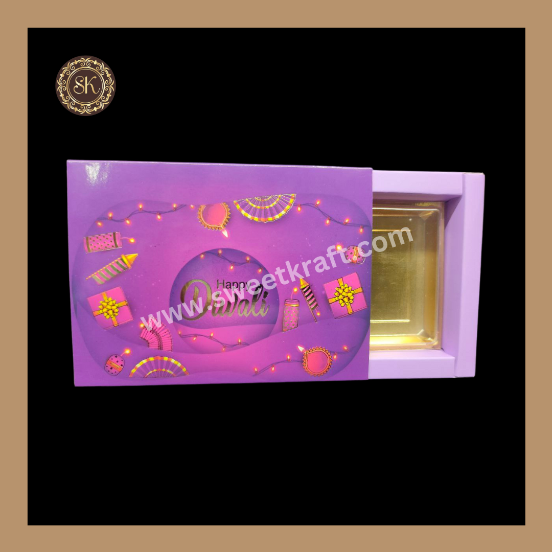 6 Partition Diwali Box | Mithai Box | Happy Diwali | Golden Cavity Box | Chocolate Box | Gift Box | Purple- (With Tray & Lid Cover)