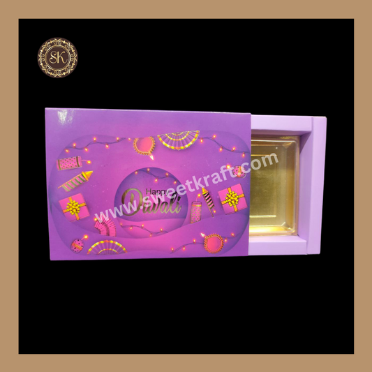 6 Partition Diwali Box | Mithai Box | Happy Diwali | Golden Cavity Box | Chocolate Box | Gift Box | Purple- (With Tray & Lid Cover)