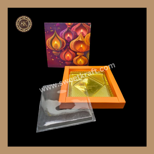 9 Combo Diwali Box | Mithai Box | Happy Diwali | Golden Cavity Box | Chocolate Box | Gift Box | Orange Colour - (With Cavity & Lid Cover)