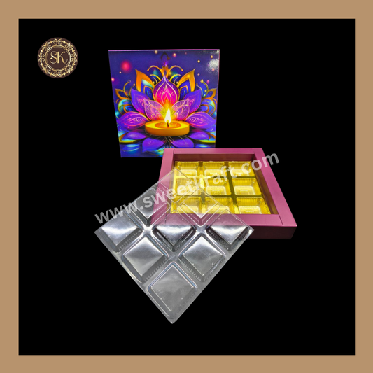 9 Cavity Diwali Box | Mithai Box | Happy Diwali | Golden Cavity Box | Chocolate Box | Gift Box | Multi Colour - (With Cavity & Lid Cover)