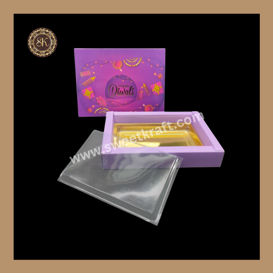 6 Partition Diwali Box | Mithai Box | Happy Diwali | Golden Cavity Box | Chocolate Box | Gift Box | Purple- (With Tray & Lid Cover)