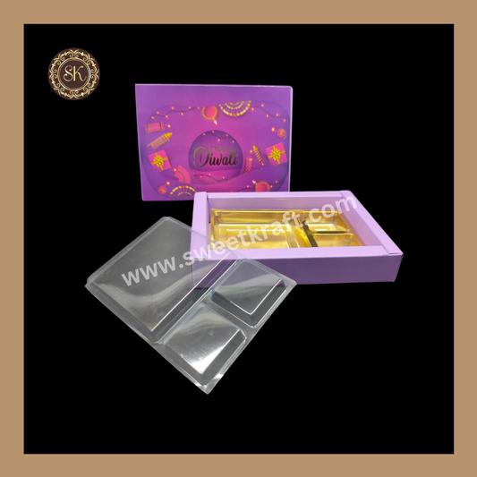 6 DC Diwali Box | Mithai Box | Happy Diwali | Golden Cavity Box | Chocolate Box | Gift Box | Purple- (With Tray & Lid Cover)