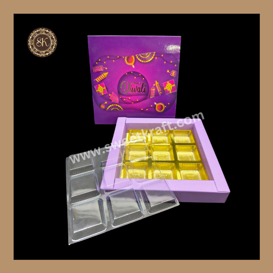 9 Cavity Diwali Box | Mithai Box | Happy Diwali | Golden Cavity Box | Chocolate Box | Gift Box | Purple Colour - (With Cavity & Lid Cover)