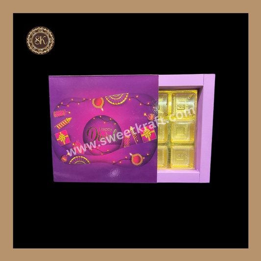 9 Cavity Diwali Box | Mithai Box | Happy Diwali | Golden Cavity Box | Chocolate Box | Gift Box | Purple Colour - (With Cavity & Lid Cover)