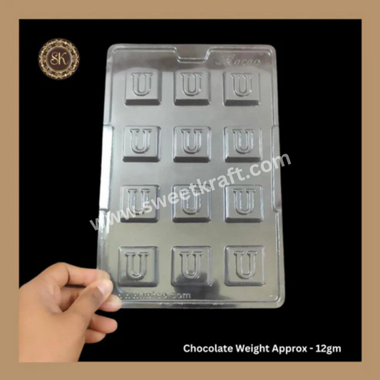 Plastic chocolate mould | Cacao | U Alphabet Mould | ILU Box | Plastic Mold | Plastic molds  (PM-310) Sweetkraft | Baking supplies